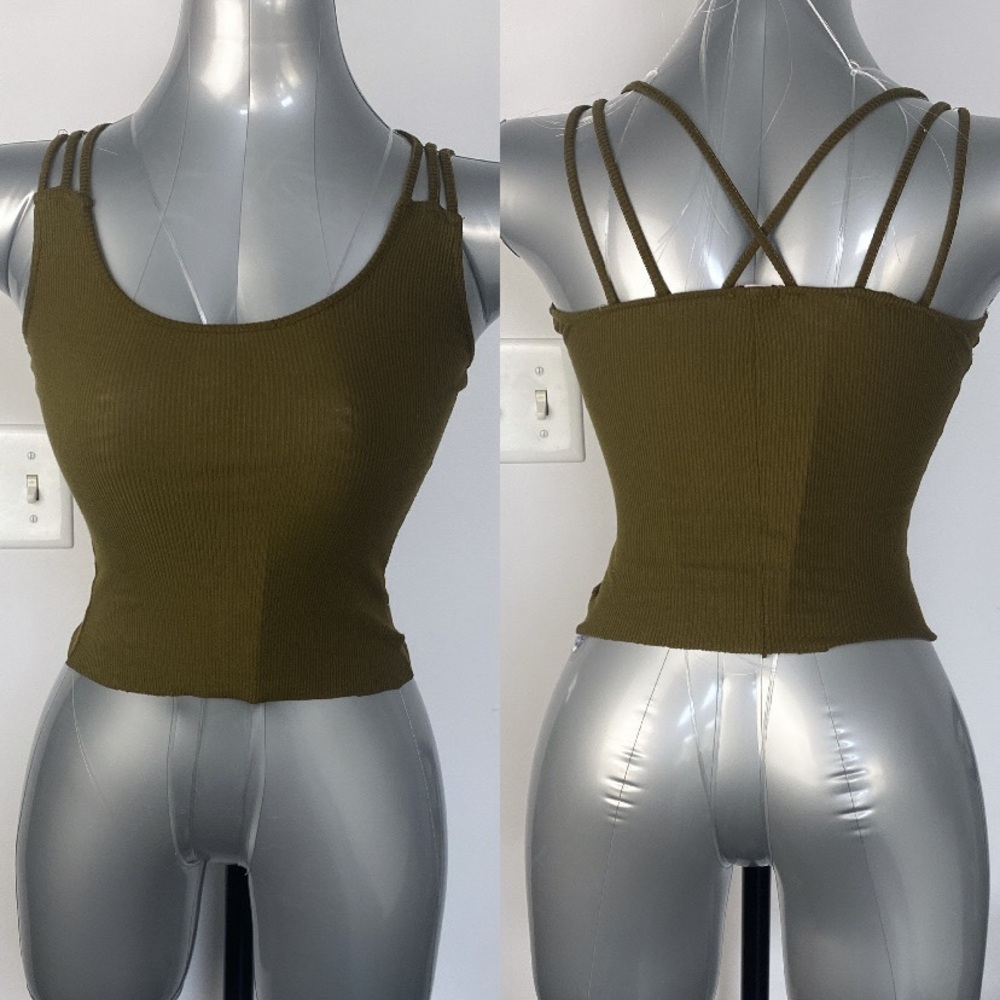 3/$15 Ribbed strappy cropped comfy casual tank army green size XS